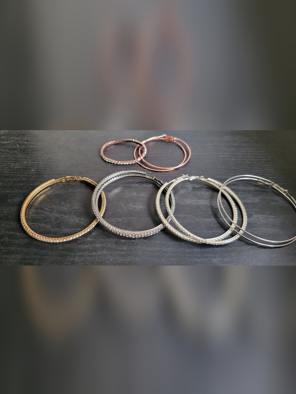 Mixed Metal Hoop Earring Set - Gold, Rose Gold & Silver With Little Diamonds
